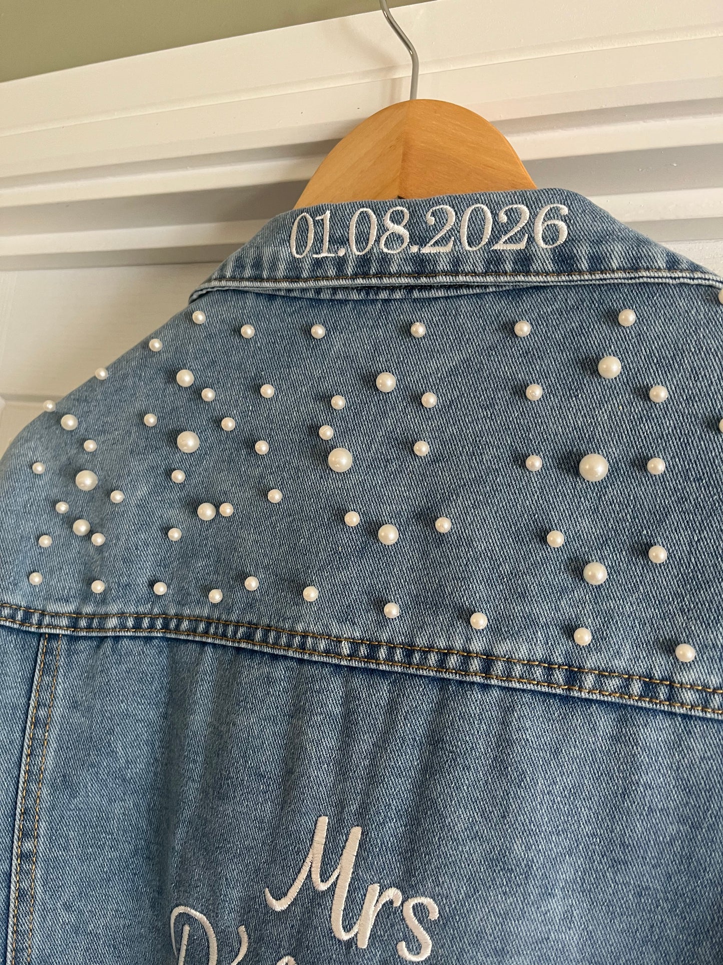 Personalised Embroidered Pearl Denim Jacket