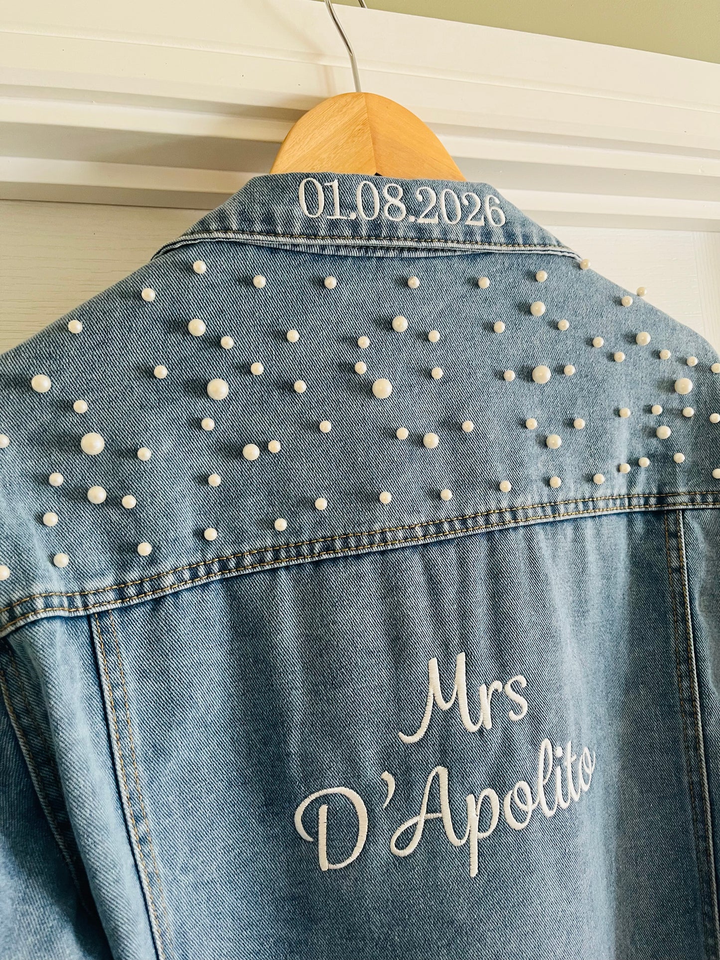 Personalised Embroidered Pearl Denim Jacket