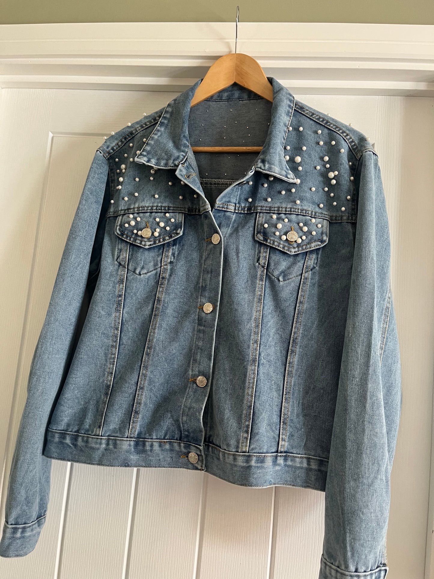 Personalised Embroidered Pearl Denim Jacket