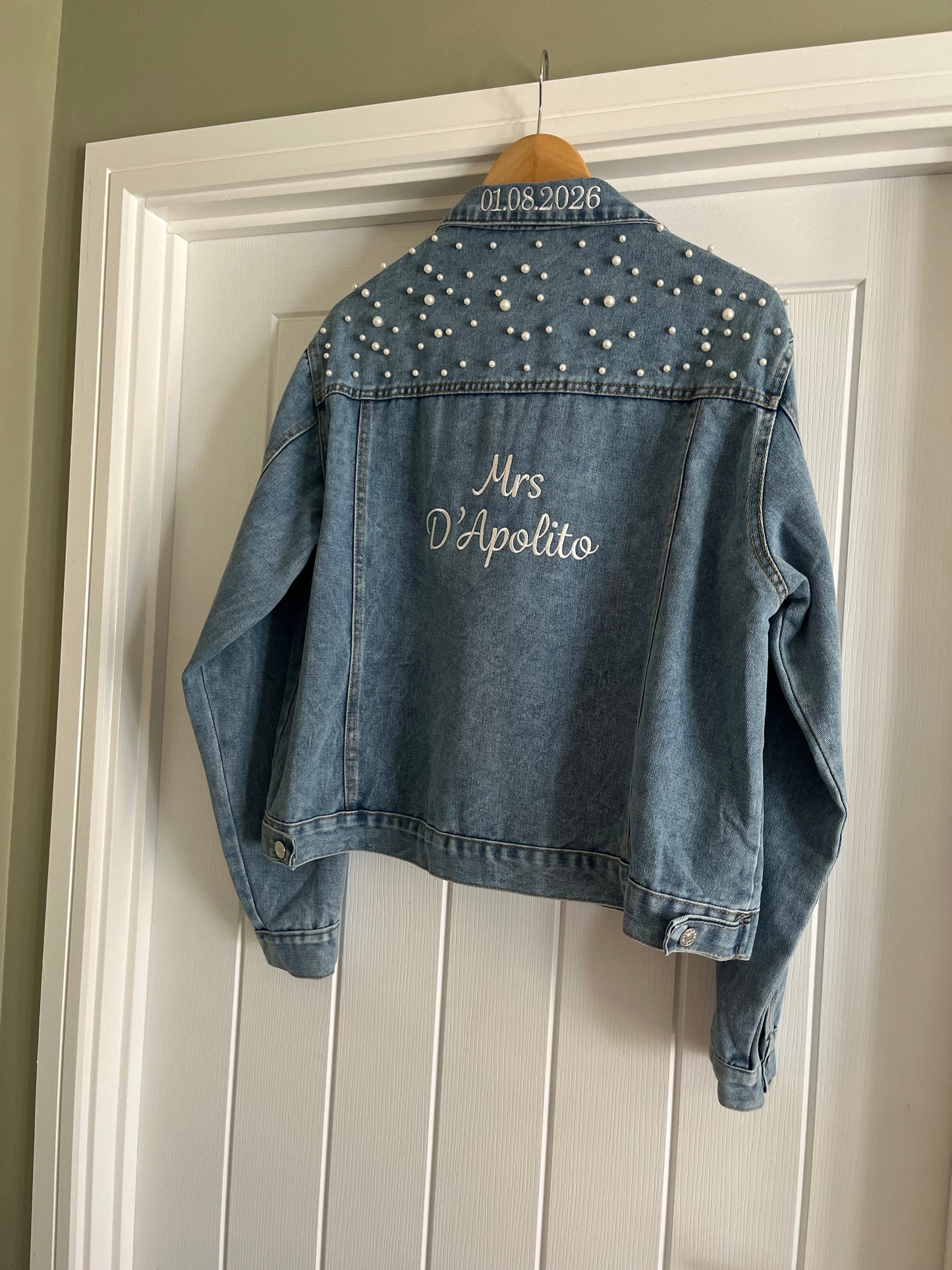 Personalised Embroidered Pearl Denim Jacket