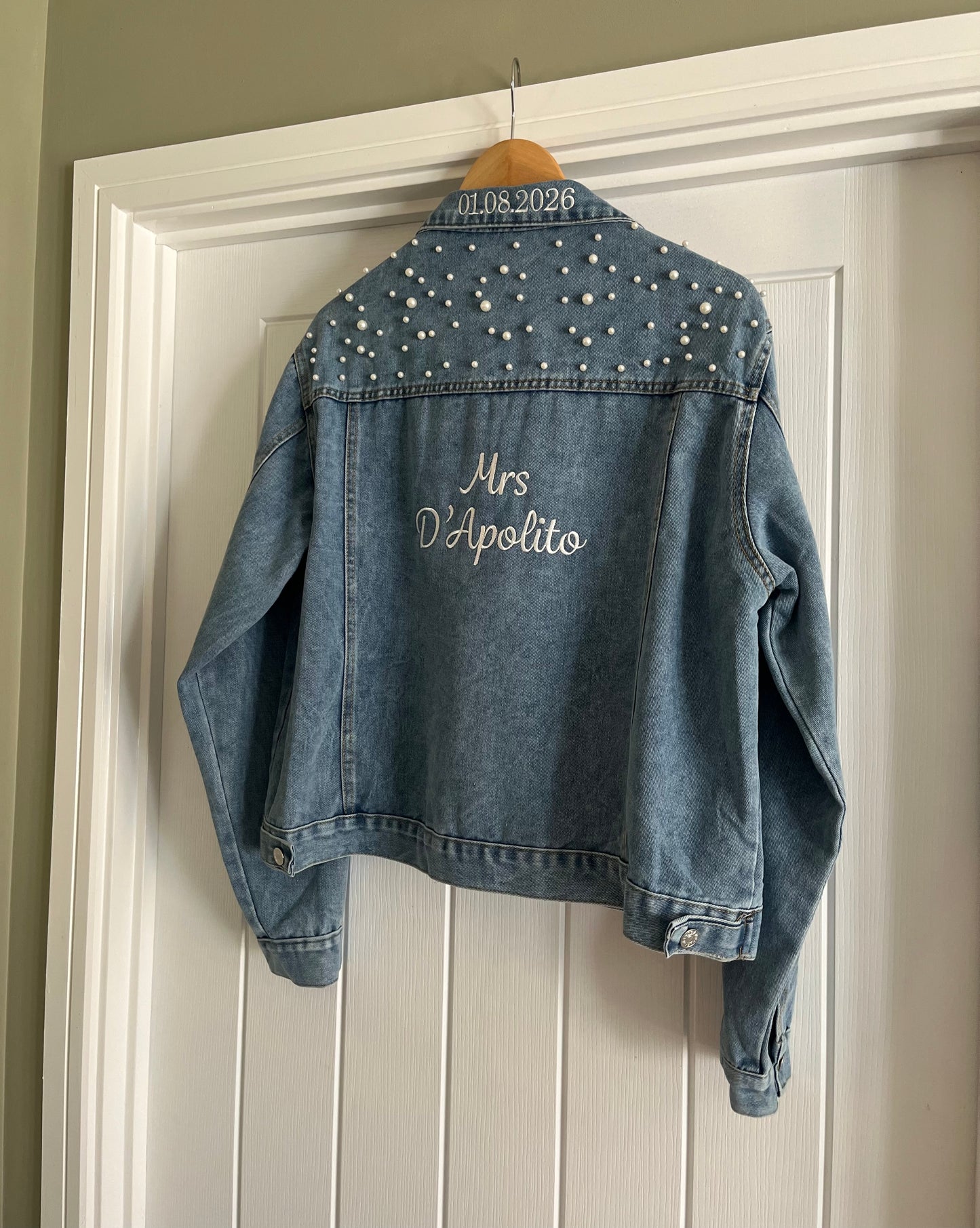 Personalised Embroidered Pearl Denim Jacket