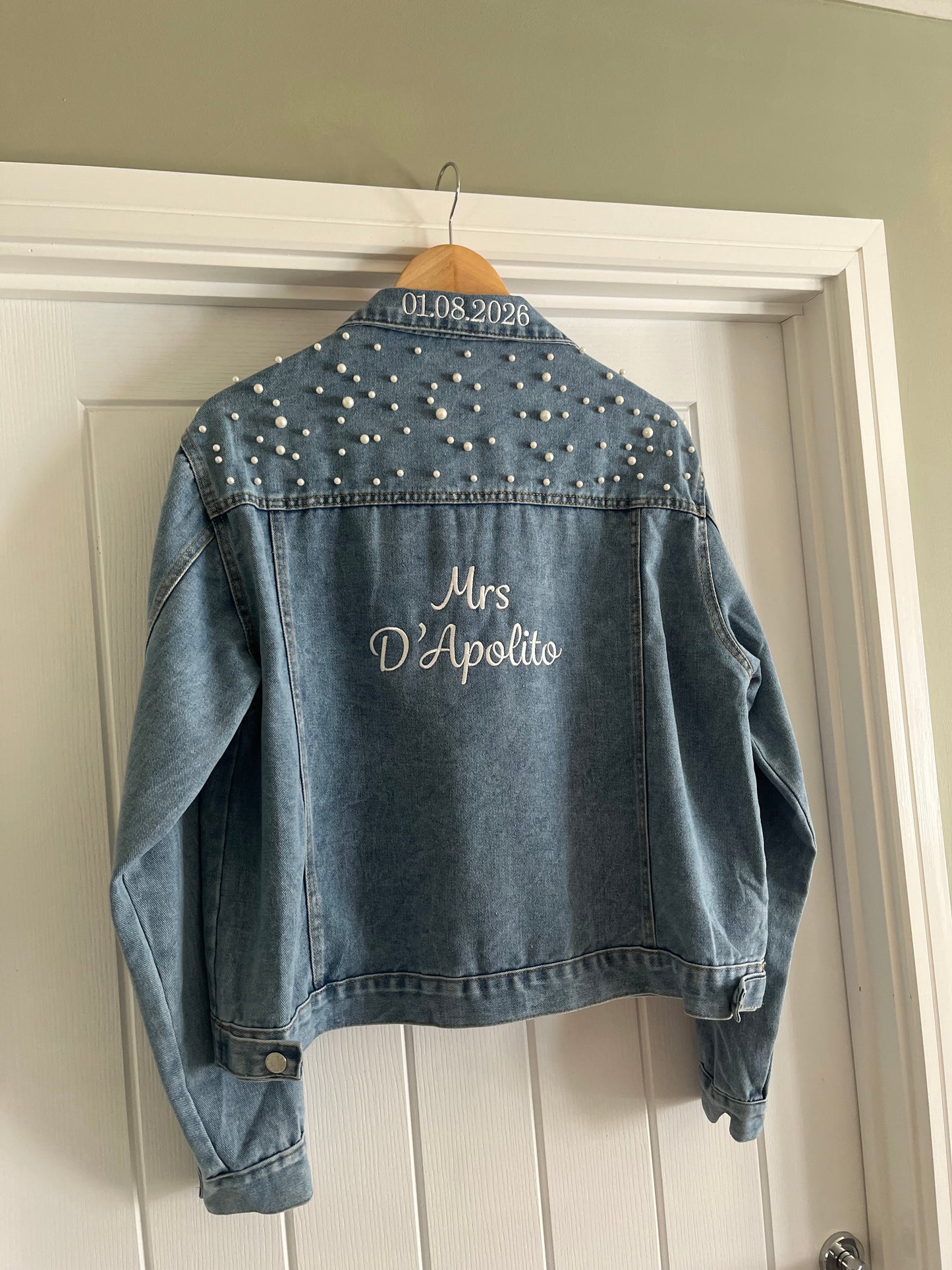 Personalised Embroidered Pearl Denim Jacket