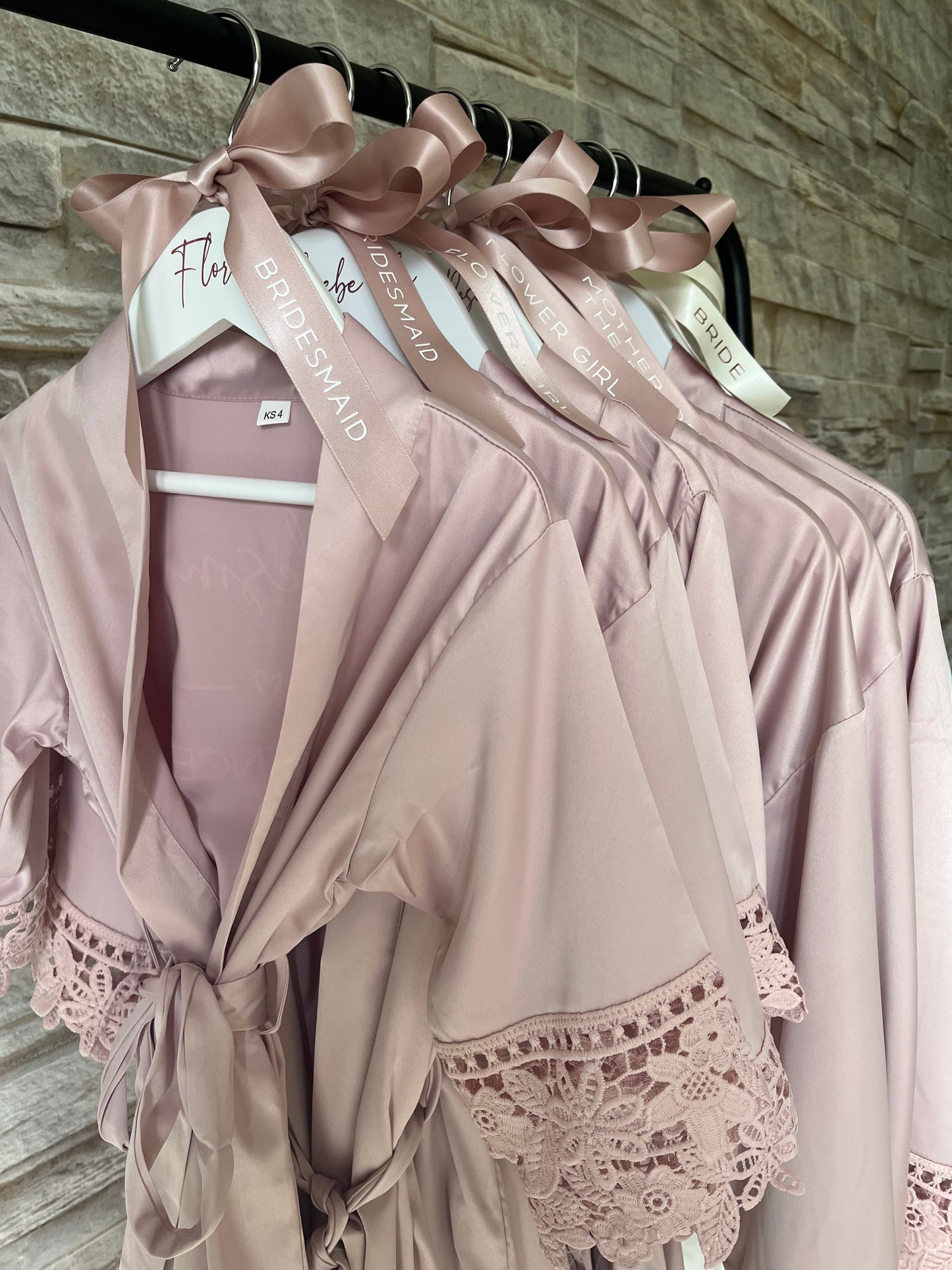 Lace Trim Bridesmaid Satin Robe - Text Design