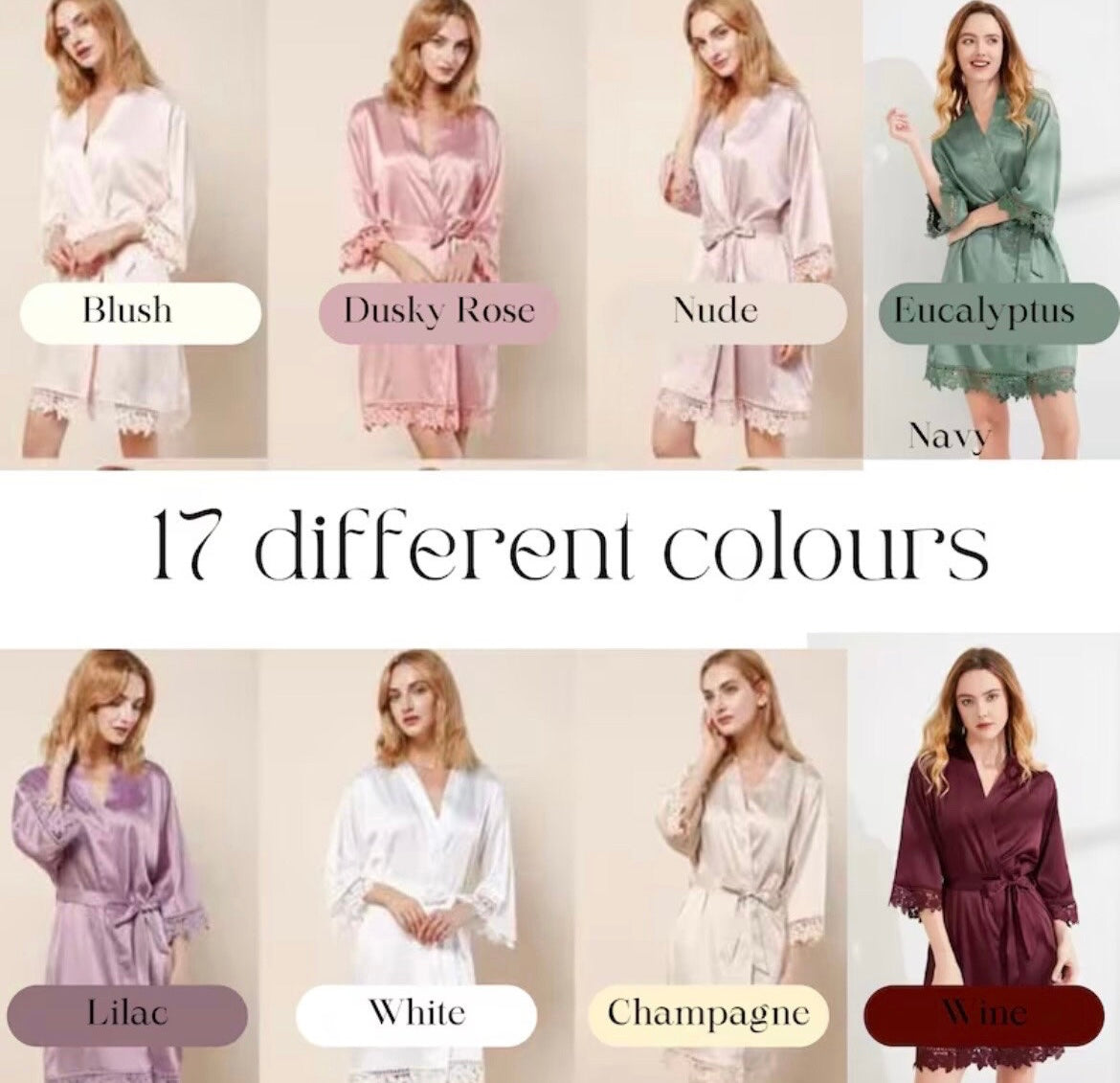 Lace Trim Bridesmaid Satin Robe - Text Design