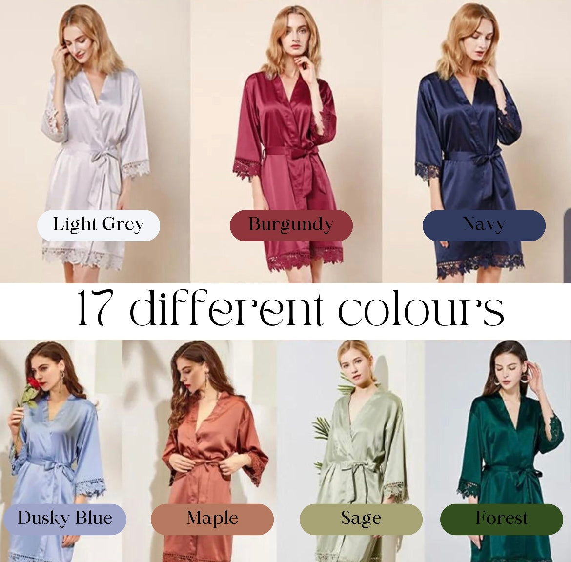 Lace Trim Bridesmaid Satin Robe - Text Design