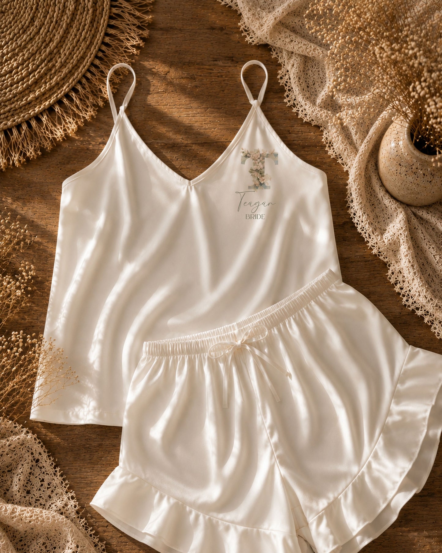 Bridesmaid Ruffle Cami Pjs - Pastel Initial Design