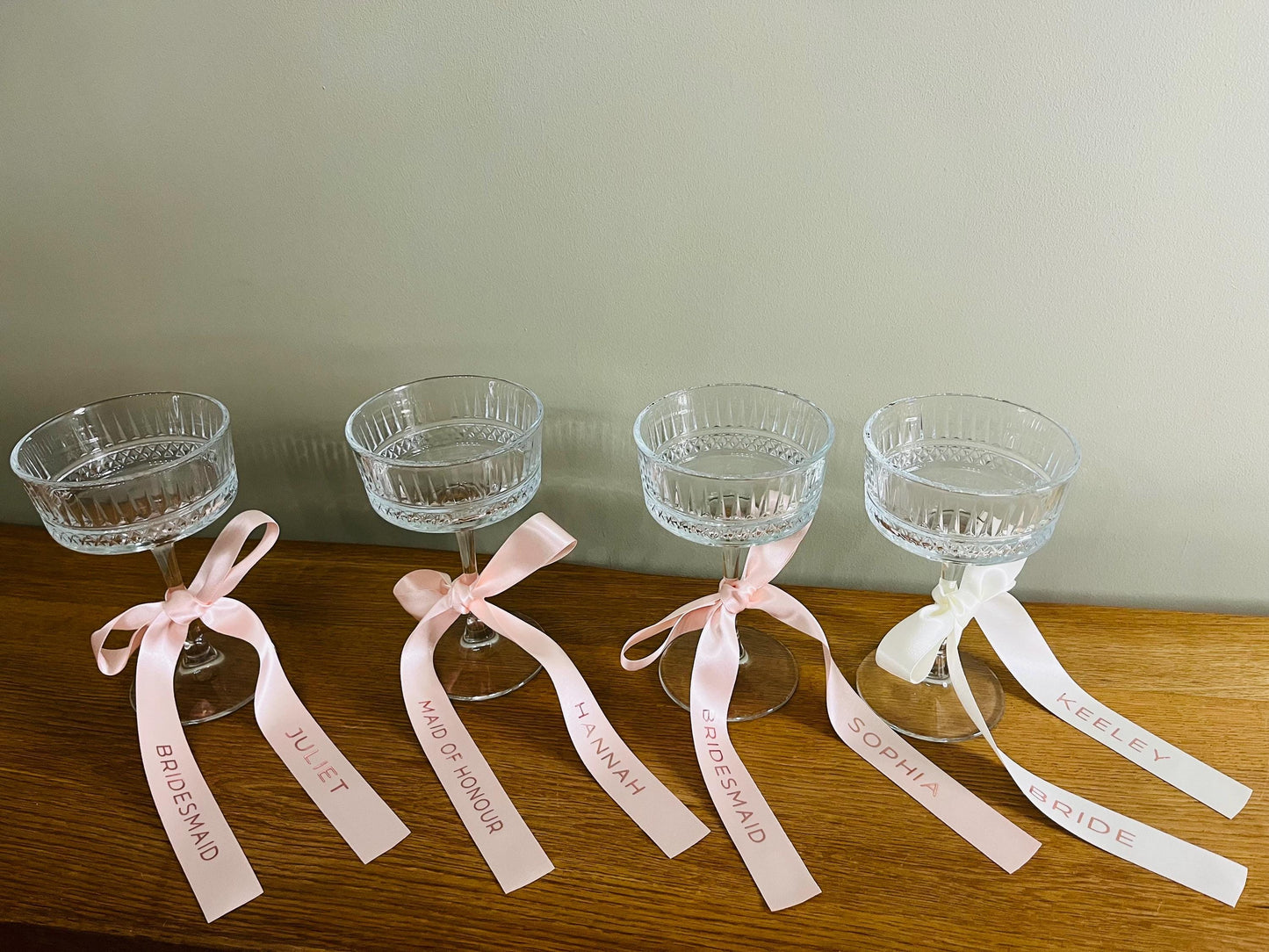 BLUSH Pink Bridesmaid Personalised Ribbons for Champagne Coupe - Bridesmaid Gift - Bridesmaid flute - Personalised Ribbons - Bride Ribbon