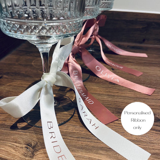 Personalised Bridesmaid Ribbons For Champagne Flutes - Custom PINK ribbons for Bridesmaid Champagne Glasses - Bridesmaid Gift