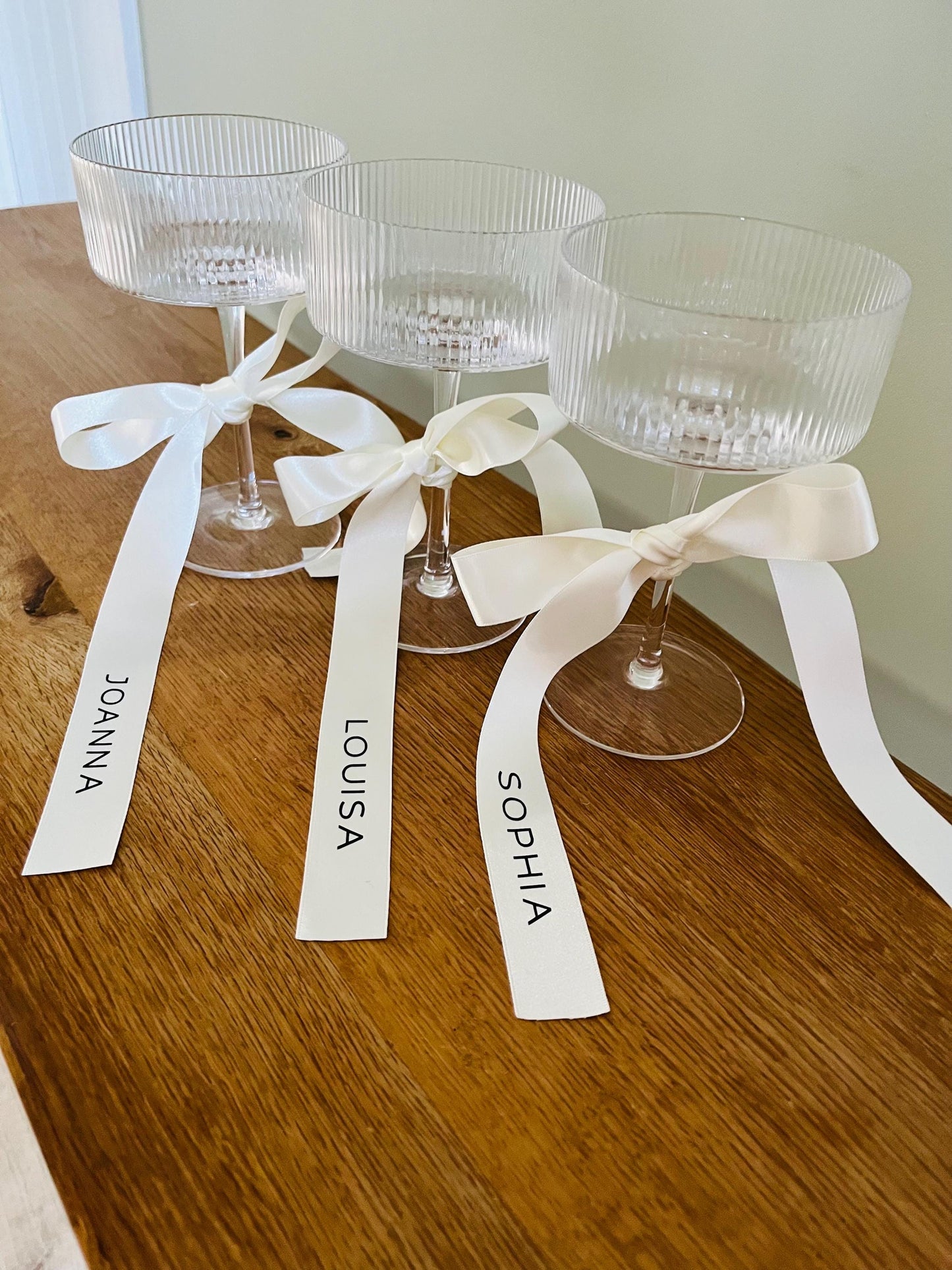 Personalised Bridesmaid Ribbons For Champagne Flutes - Custom PINK ribbons for Bridesmaid Champagne Glasses - Bridesmaid Gift