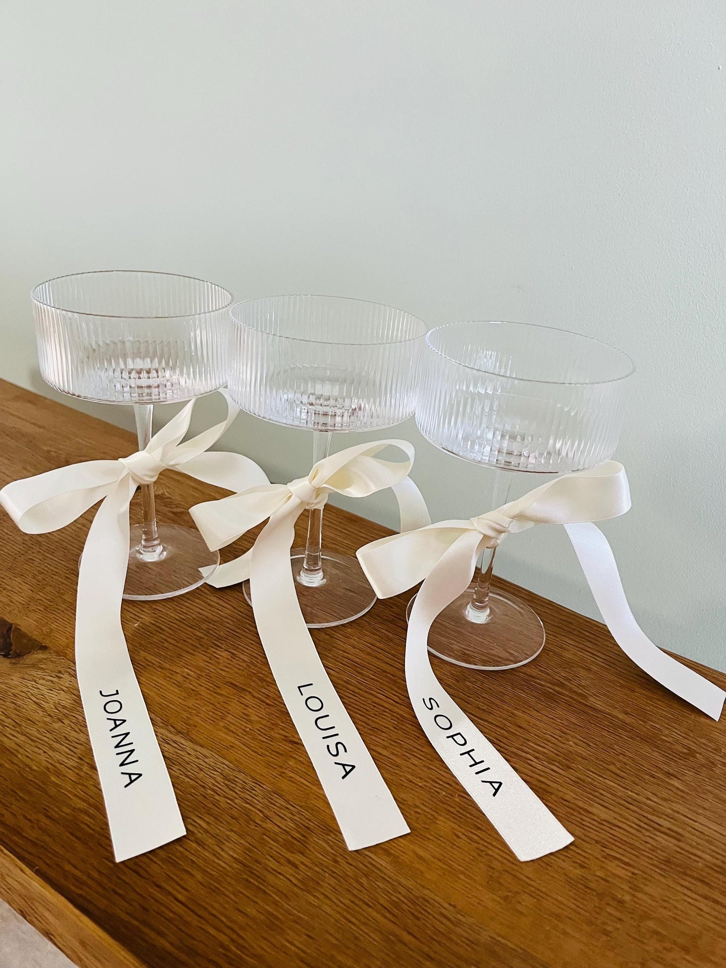 Personalised Gold Ribbon For Champagne Coupe Glass - Bridesmaid Gift - Bridesmaid flute - Personalised Ribbons - Bride Ribbon