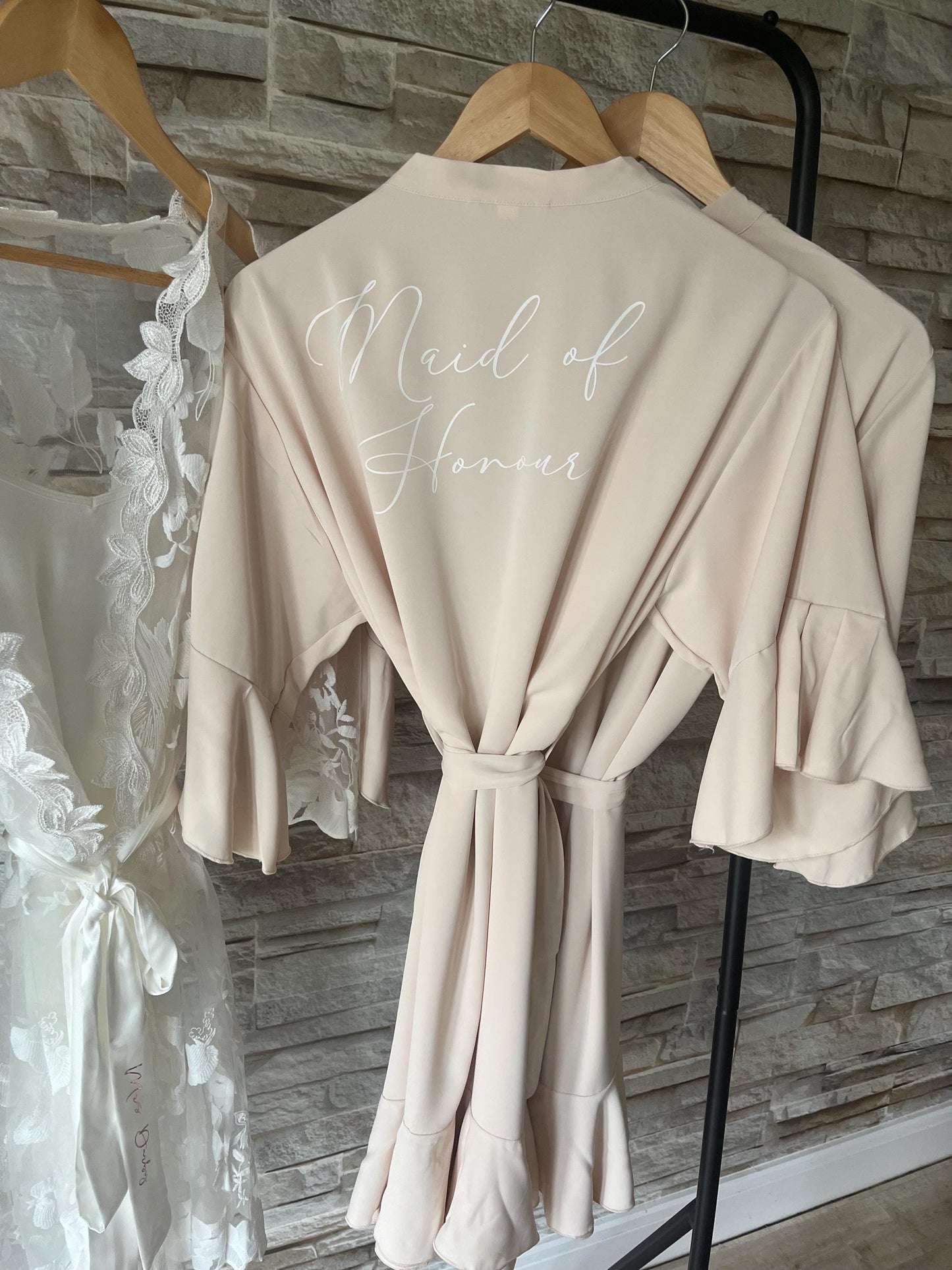 Ruffle Bridesmaid Robes - Bridesmaid personalised Robe - Maid of honour robe - Bride robe - Lemon Yellow Robe - Pastel Robe - Satin Robe