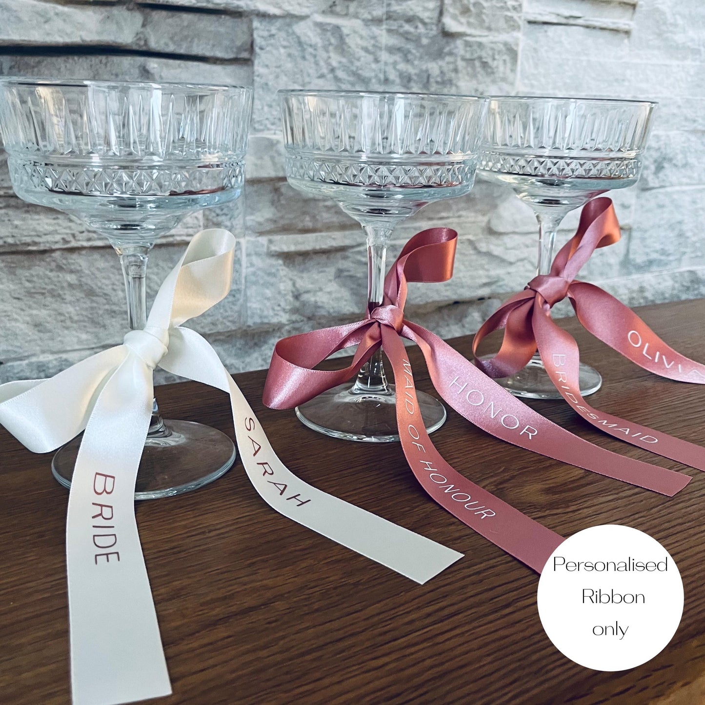 Bridesmaid Personalised Ribbons for Champagne Coupe - Bridesmaid Gift - Bridesmaid flute - Personalised Ribbons - Bride Ribbon