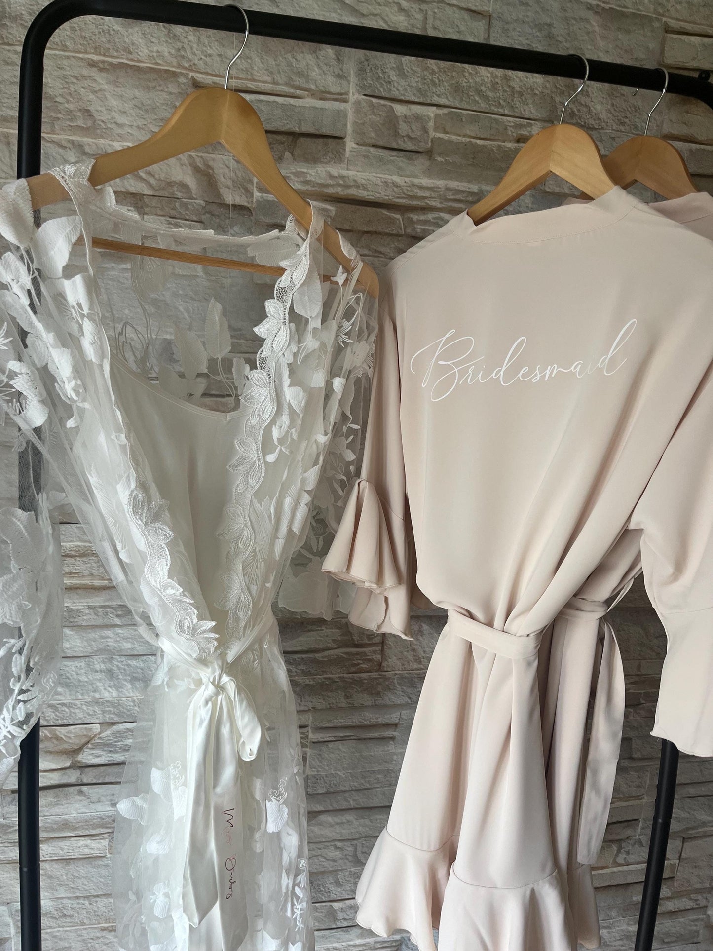 Champagne Ruffle Bridesmaid Robes - Bridesmaid personalised Robe - Maid of honour robe - Bride robe - Pastel Robe - Satin Robe