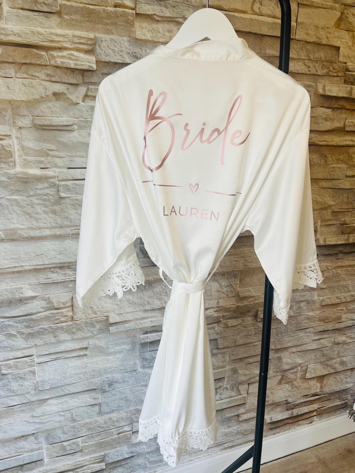 Lace Trim Bridesmaid Satin Robes - Bridesmaid personalised Robe -