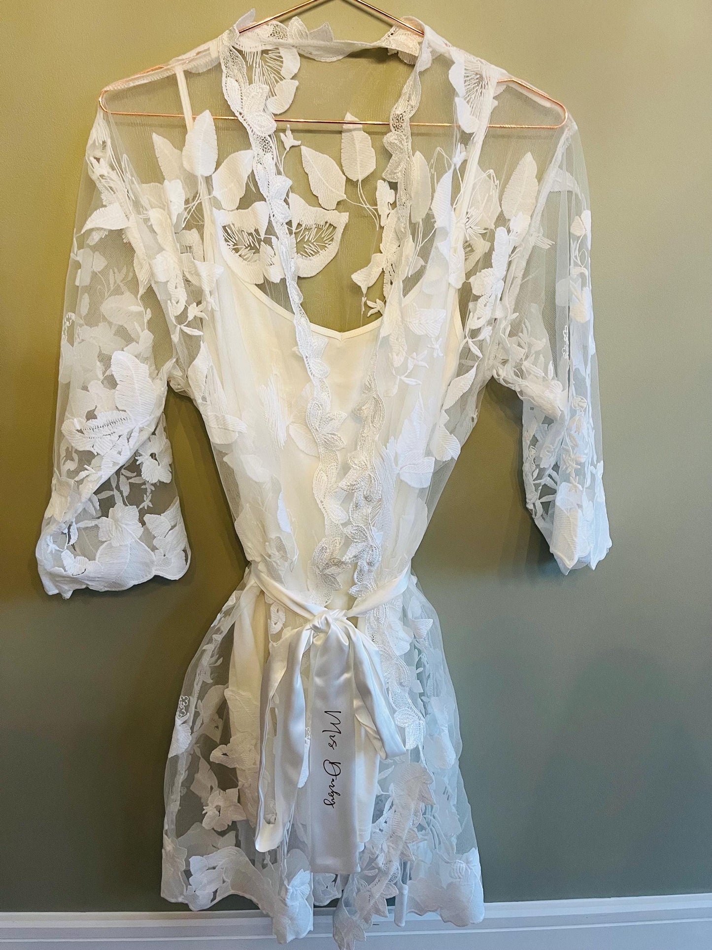 Personalised Lace Style Bride Robe - With Inner Soft Slip