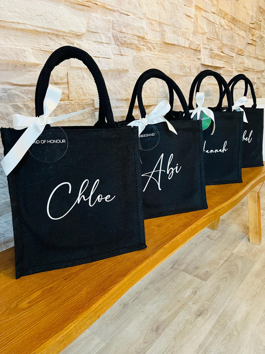 Personalised Jute Bag - Bridesmaid Gift Idea - Black