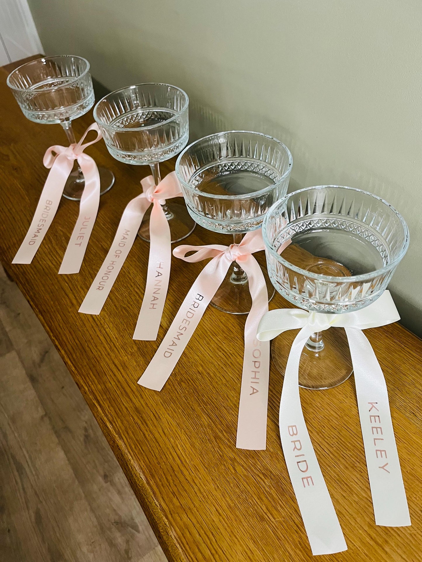 BLUSH Pink Bridesmaid Personalised Ribbons for Champagne Coupe - Bridesmaid Gift - Bridesmaid flute - Personalised Ribbons - Bride Ribbon