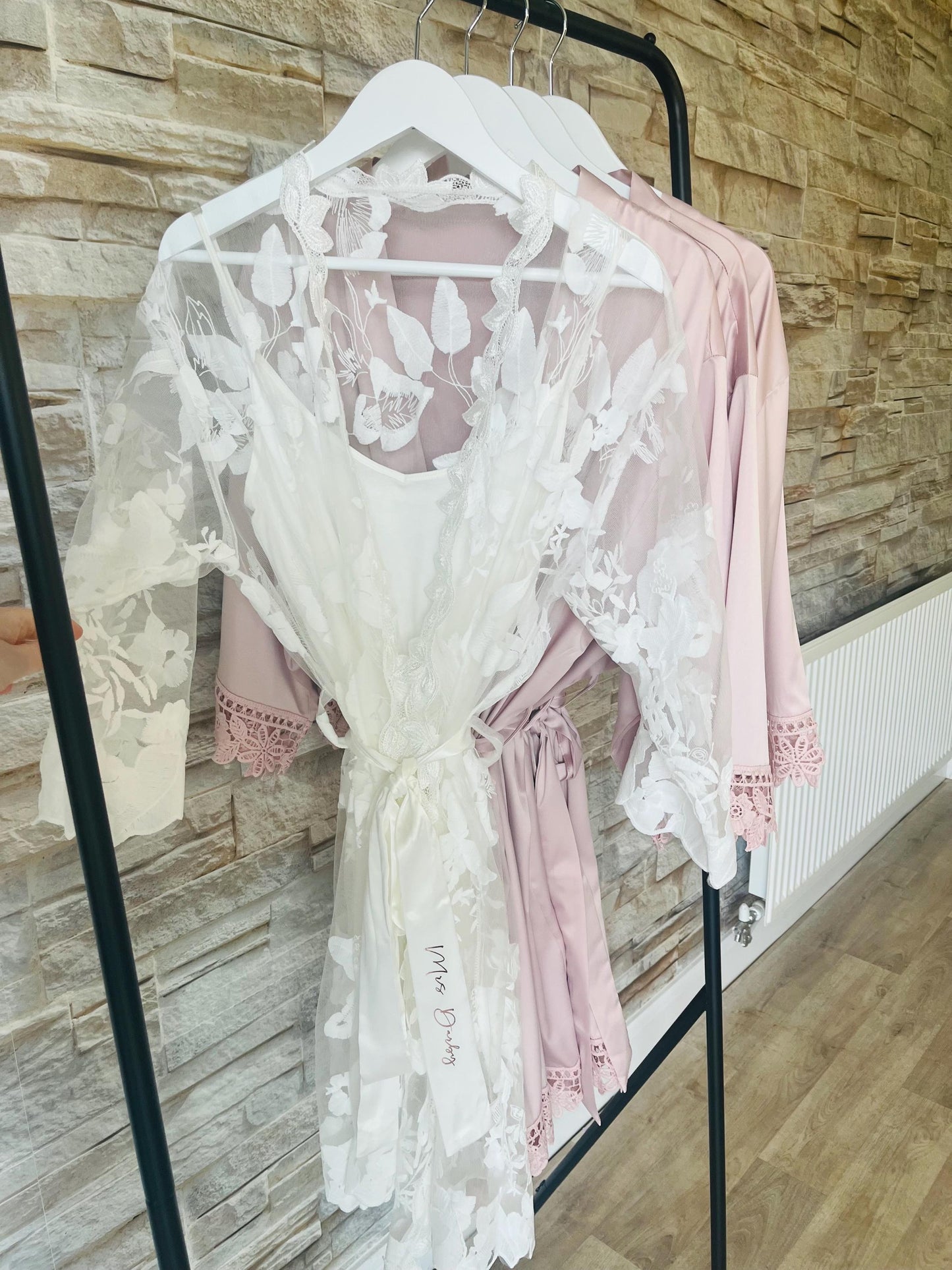 Lace Trim Bridesmaid Satin Robes - Bridesmaid personalised Robe -