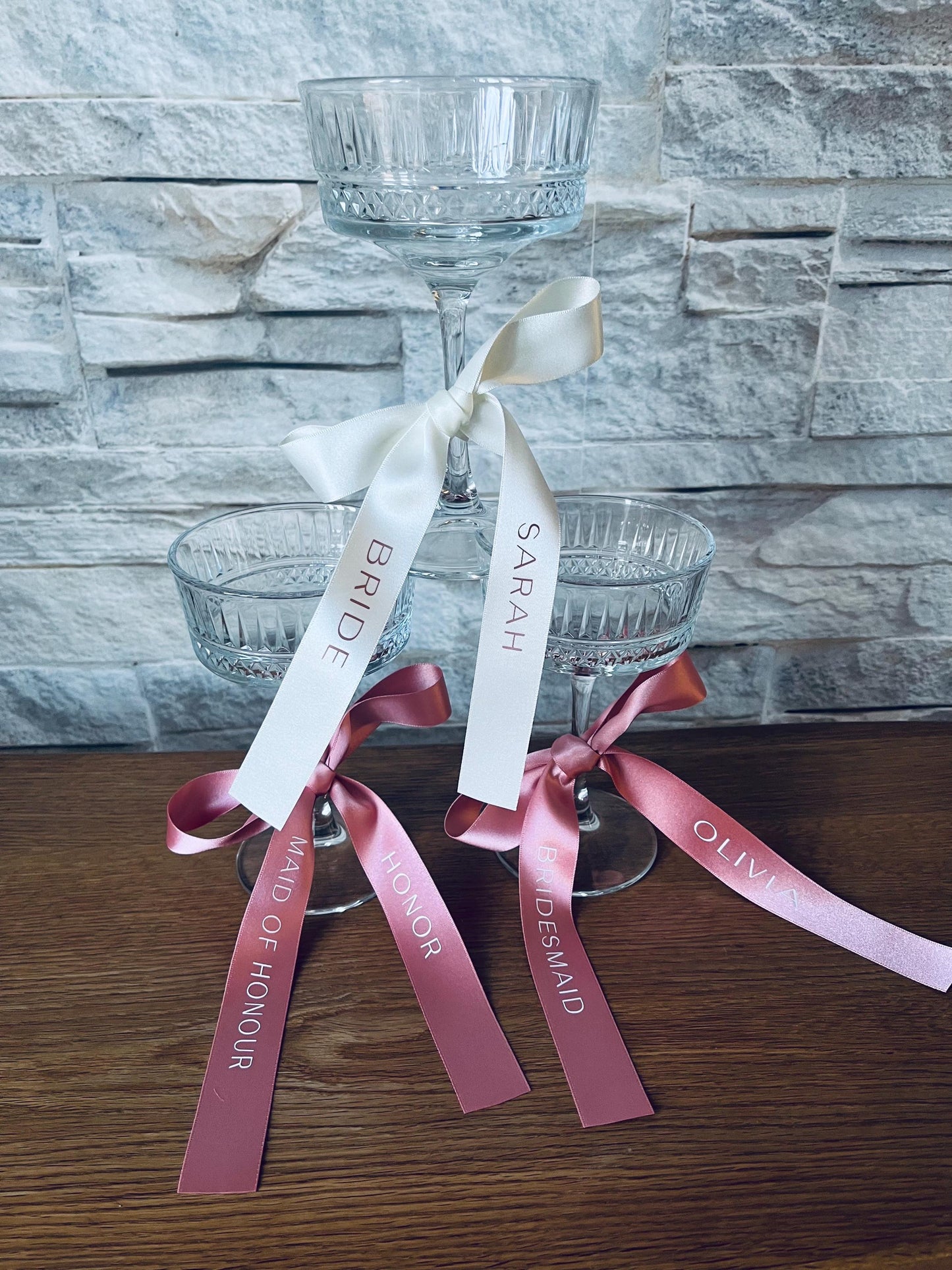 Bridesmaid Personalised Ribbons for Champagne Coupe - Bridesmaid Gift - Bridesmaid flute - Personalised Ribbons - Bride Ribbon